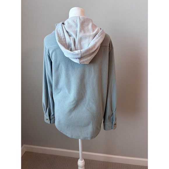 Wallflower Corduroy Shirt Jacket Womens M Hooded Button Up Long Sleeve‎ Sage - Picture 3 of 6